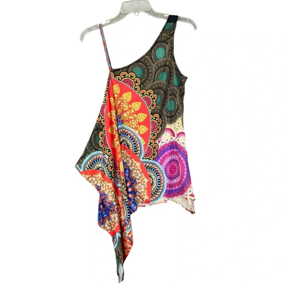 RANEE'S Silk Scarf Tunic Blouse Colorful Mandala Print Size Small - Picture 13 of 14